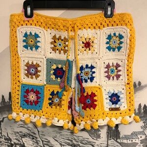 Colorful Yellow Crochet Unisex Shorts - S